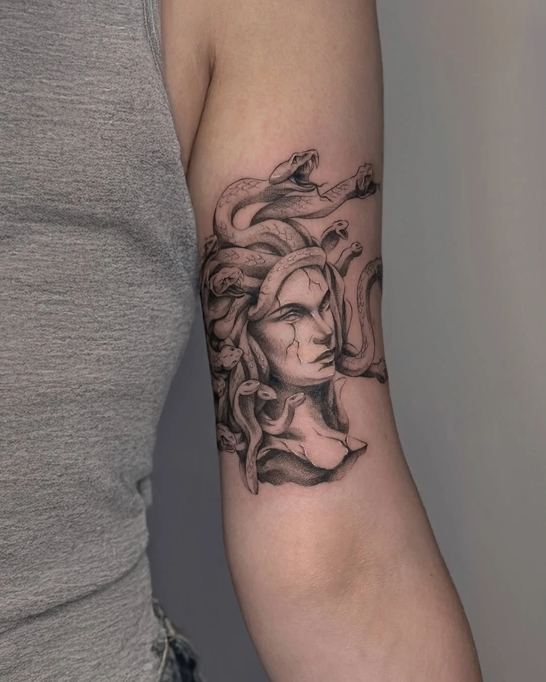 Medusa black and grey tattoo at XOXO Dublin