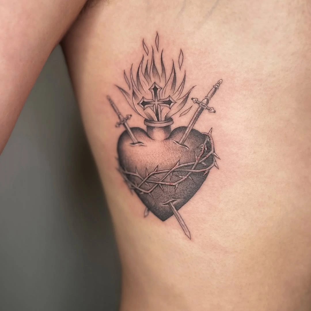 Sacred heart traditional tattoo at XOXO Dublin