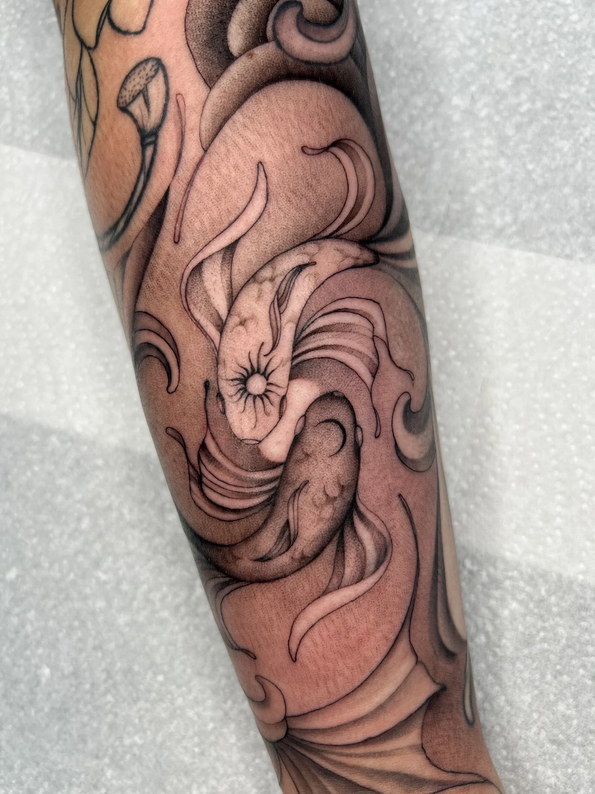 Black and grey nature tattoo at XOXO Dublin