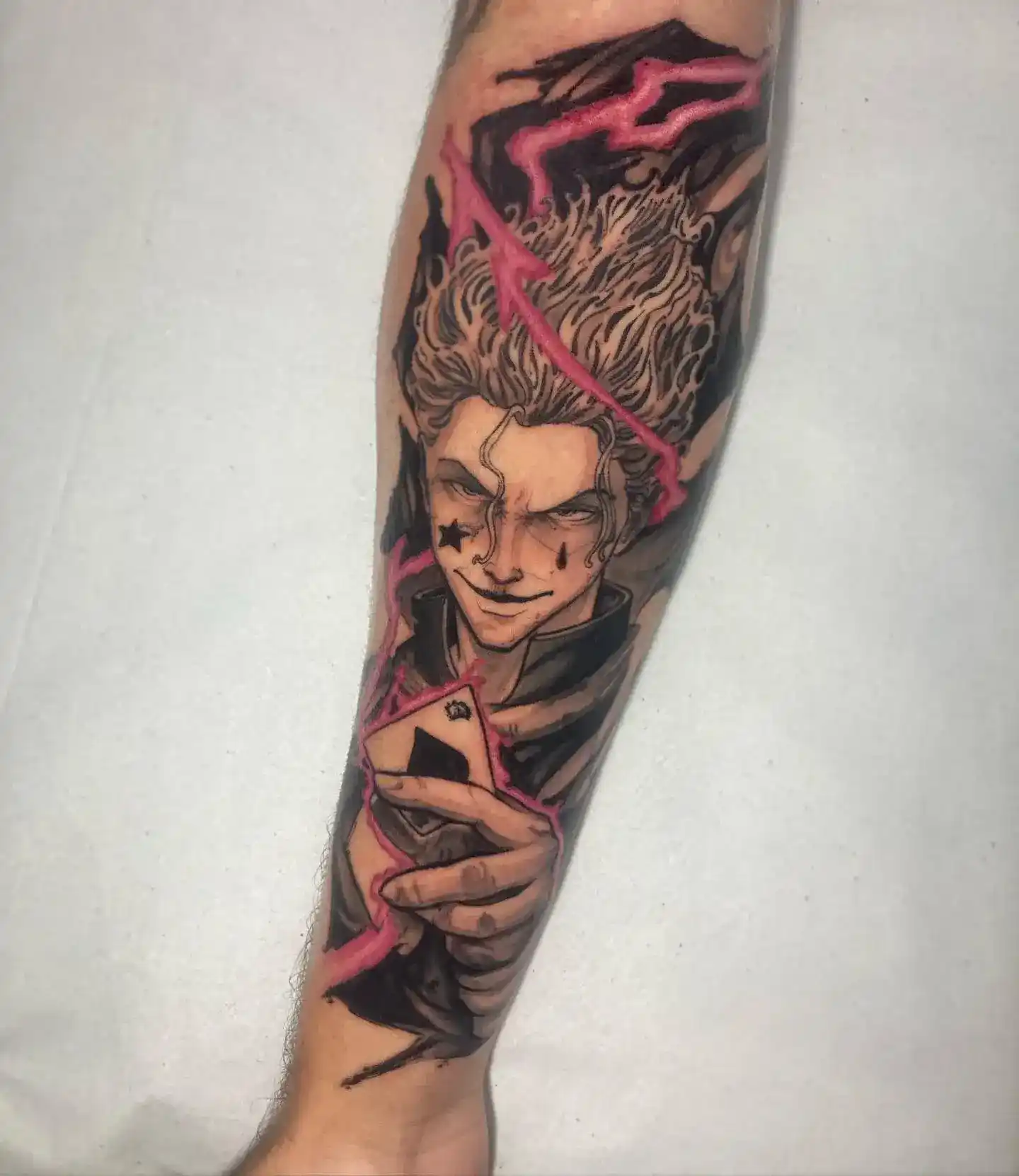 Colour anime-style portrait tattoo by Gabriel Vendra at XOXO Dublin